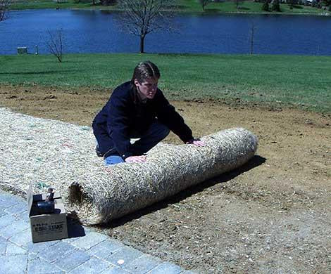 North American Green Erosion Control Blanket Rolled Out
