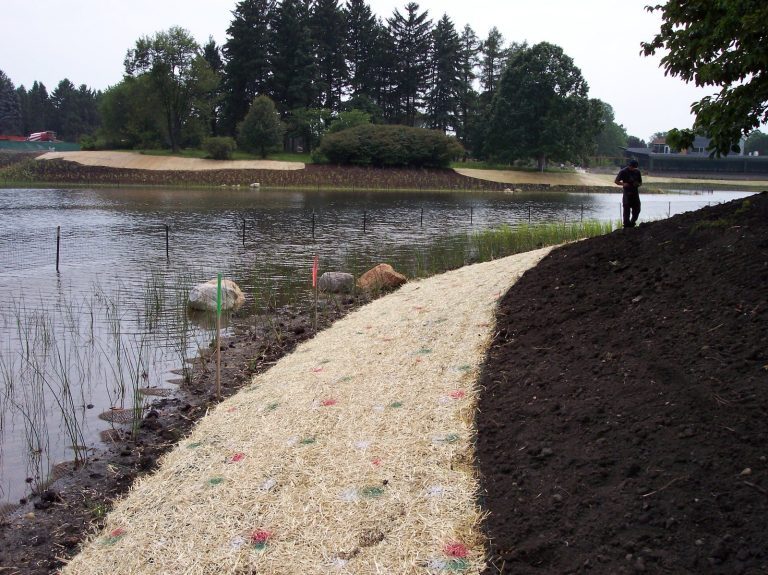 Straw blanket along shore