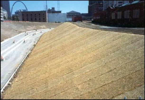 Straw blanket on slope